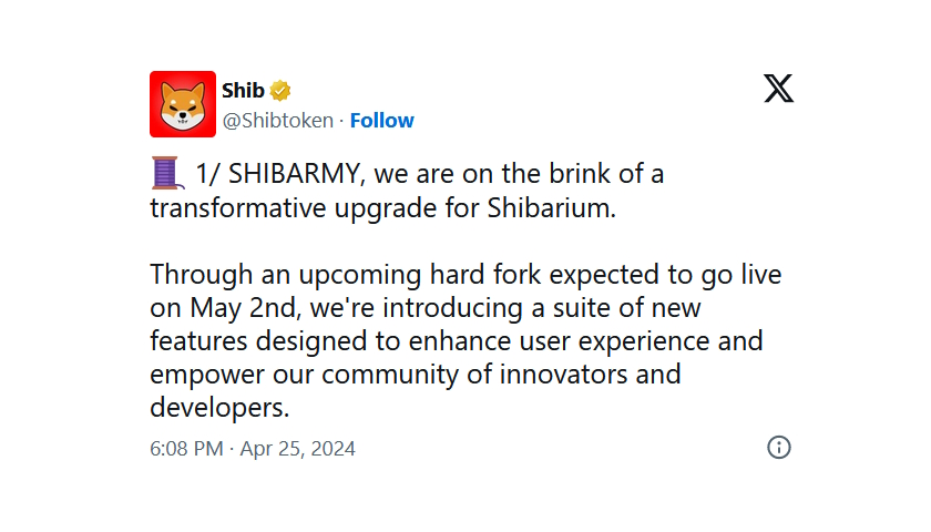 Shiba Inu Team Announces Hard Fork