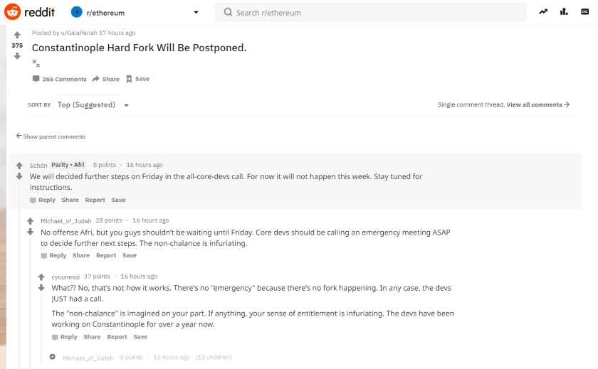 Constantinople Hard Fork Postponed