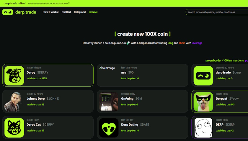 Derp.trade, first derivatives launcher on Solana is now live